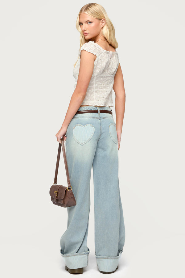 Contrast Heart Low Rise Baggy Jeans view 1