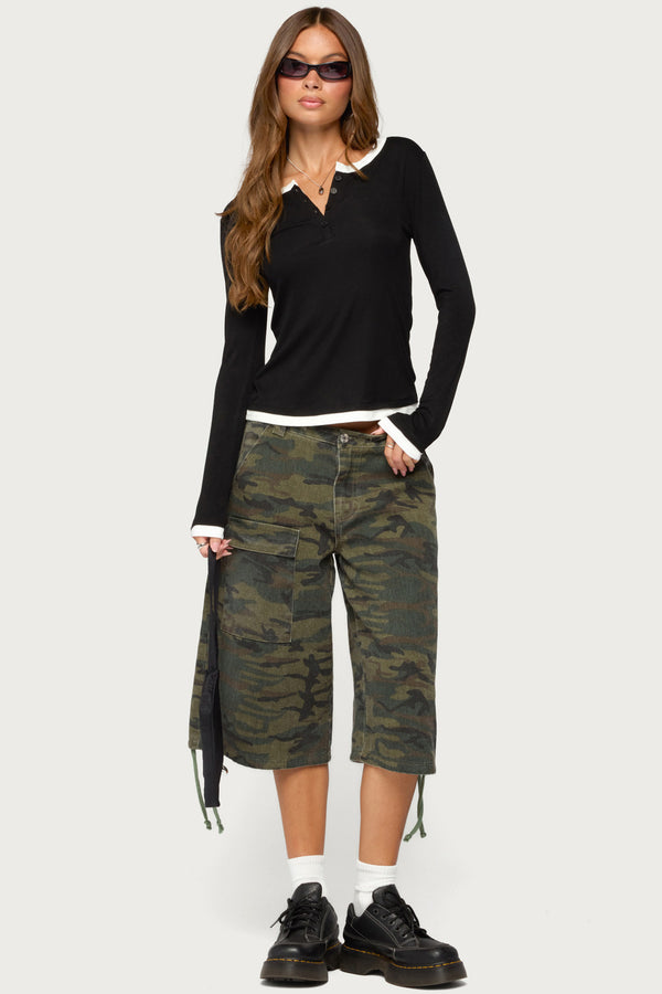 Contrast Layered Look Henley Top view 2