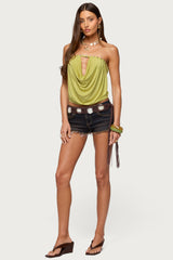 Giana Iridescent Strapless Cowl Neck Top
