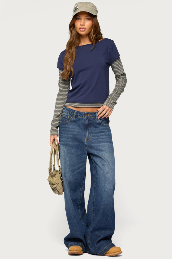 Layered Stripey Long Sleeve T Shirt view 2