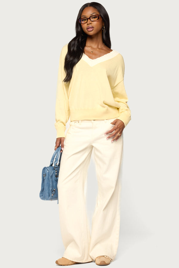 Marie Contrast Lacey V Neck Sweater view 2