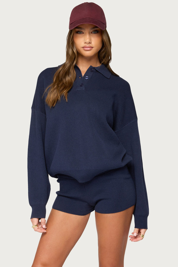 Lorie Oversized Knit Polo Sweater view 1