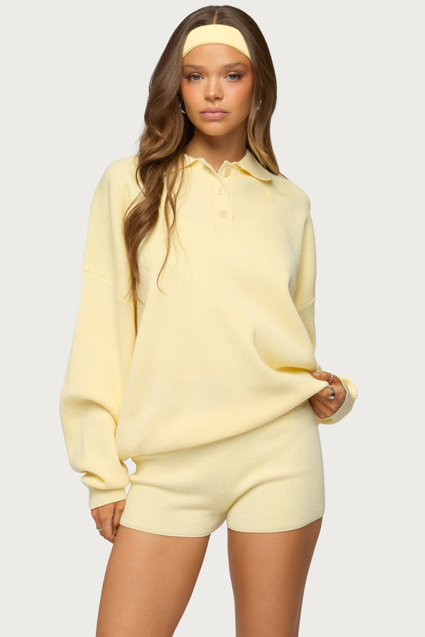 Lorie Oversized Knit Polo Sweater view 1