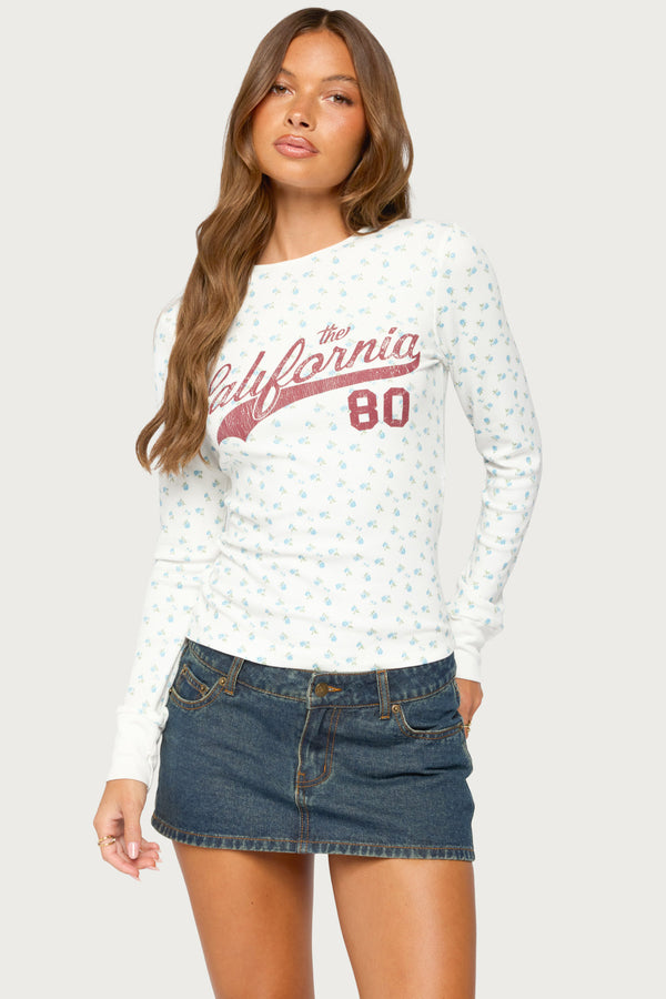 Cali Floral Ribbed Long Sleeve T Shirt view 1