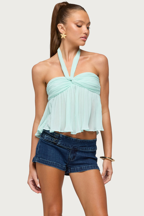 Pleated Chiffon Babydoll Halter Top view 1
