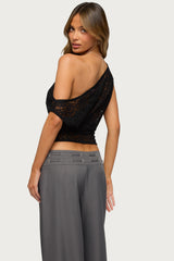 Kessa Sheer Lace Off Shoulder Top