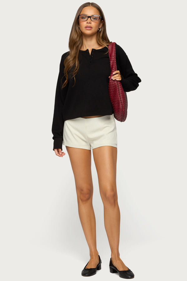 Deni Long Sleeve Henley Waffle Top view 2