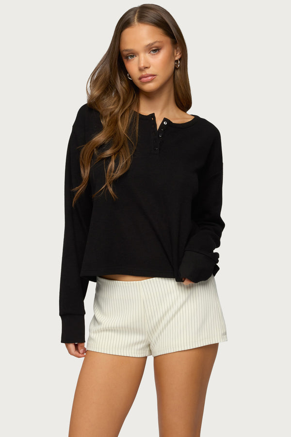 Deni Long Sleeve Henley Waffle Top view 1