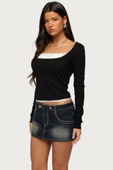 Joana Layered Lacey Henley Top