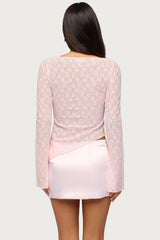 Mare Asymmetric Gem Sheer Lace Top