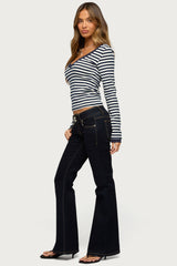 Kimi Striped Long Sleeve V Neck Top
