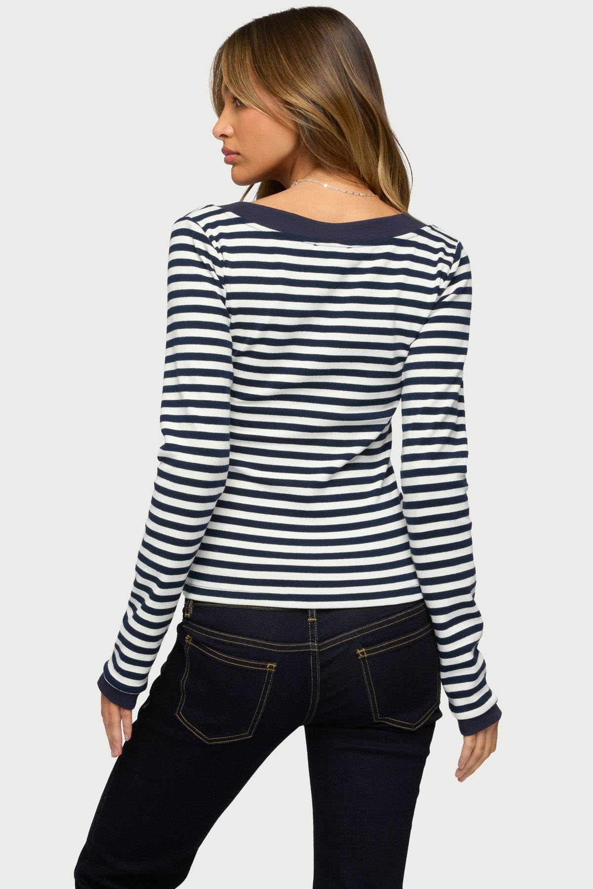 Kimi Striped Long Sleeve V Neck Top
