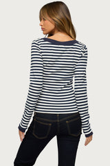 Kimi Striped Long Sleeve V Neck Top