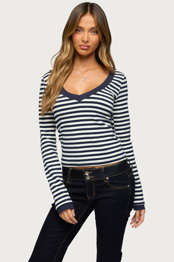 Kimi Striped Long Sleeve V Neck Top view 1