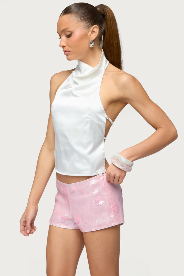 Satin Effect Backless Cowl Neck Top view 2