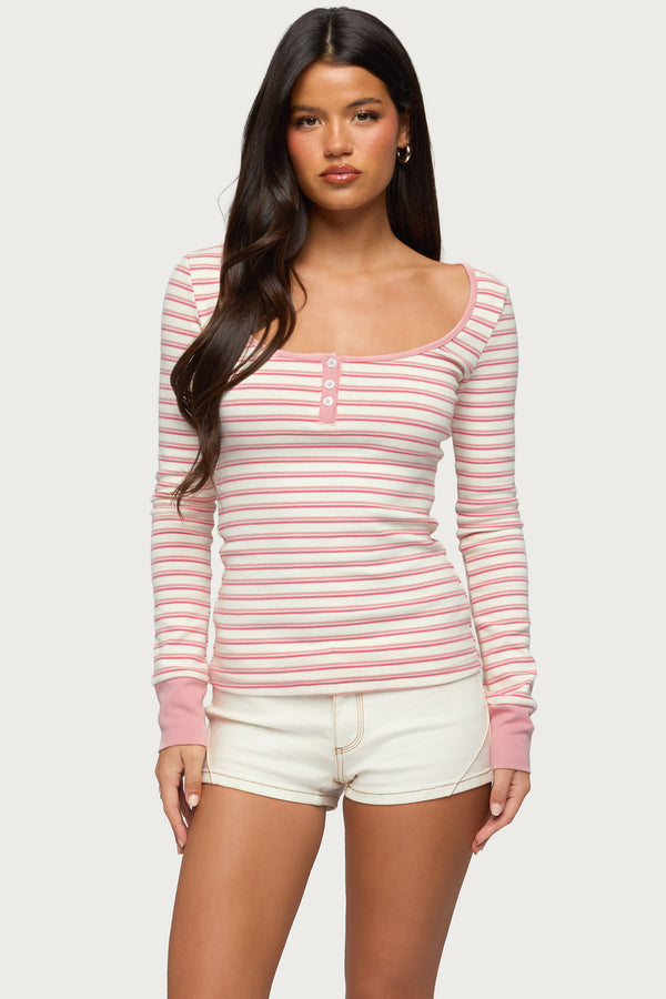 Jaida Striped Henley Top view 1