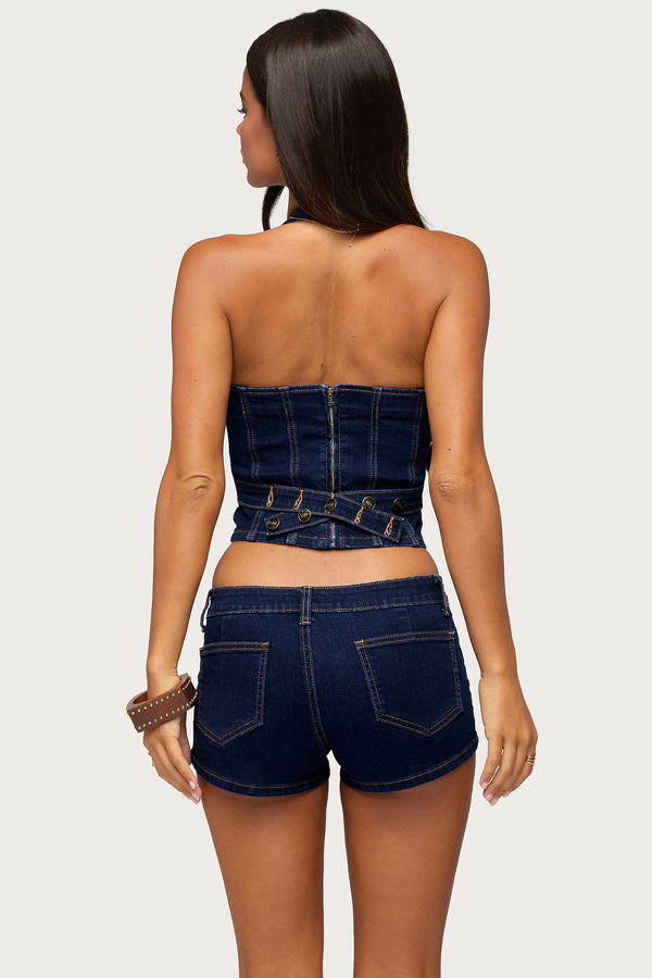 Alita Stretchy Denim Halter Top view 2