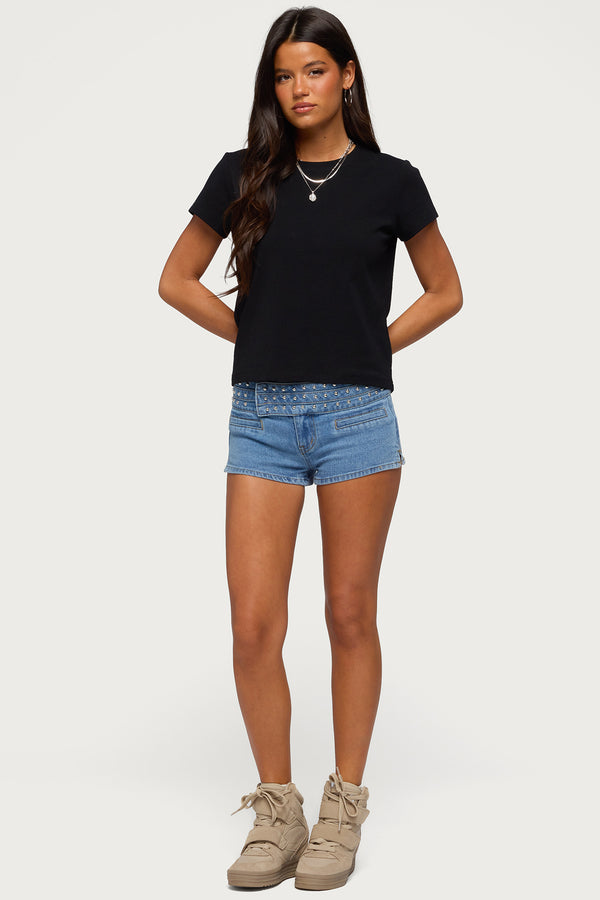 Odetta Studded Low Rise Denim Shorts view 1