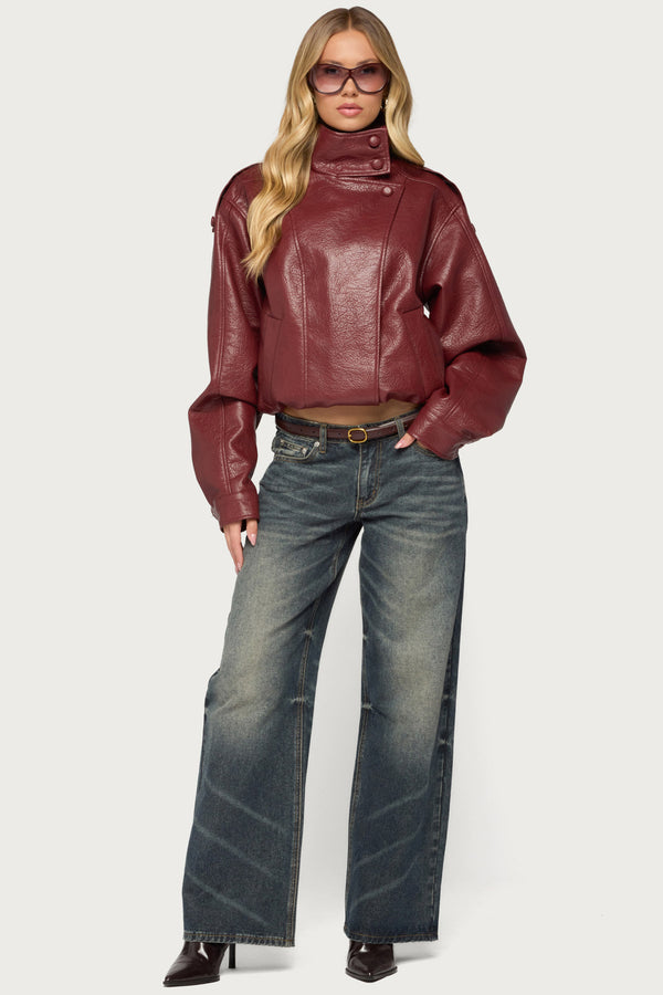 Jaicee High Neck Oversized Faux Leather Jacket view 2