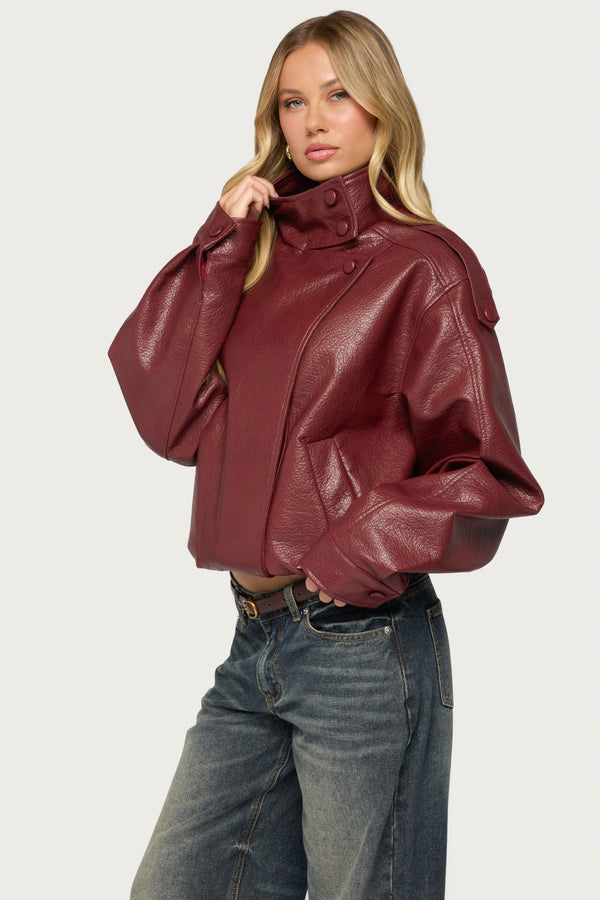 Jaicee High Neck Oversized Faux Leather Jacket view 1