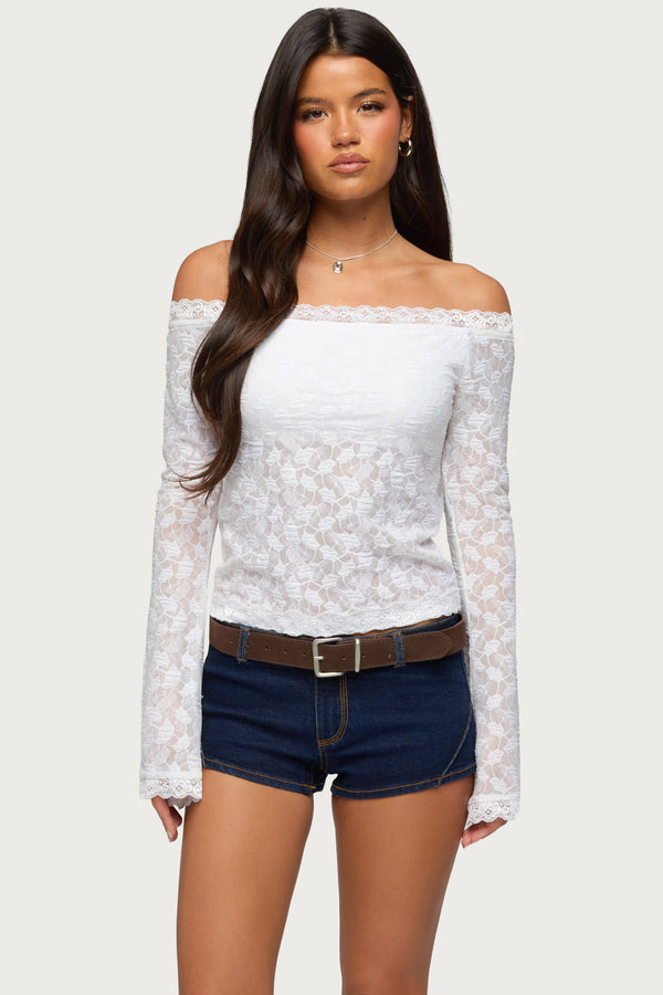 Built In Bra Off Shoulder Lace Top view 1