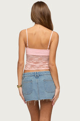 Damarie Cutout Ruched Sheer Lace Top