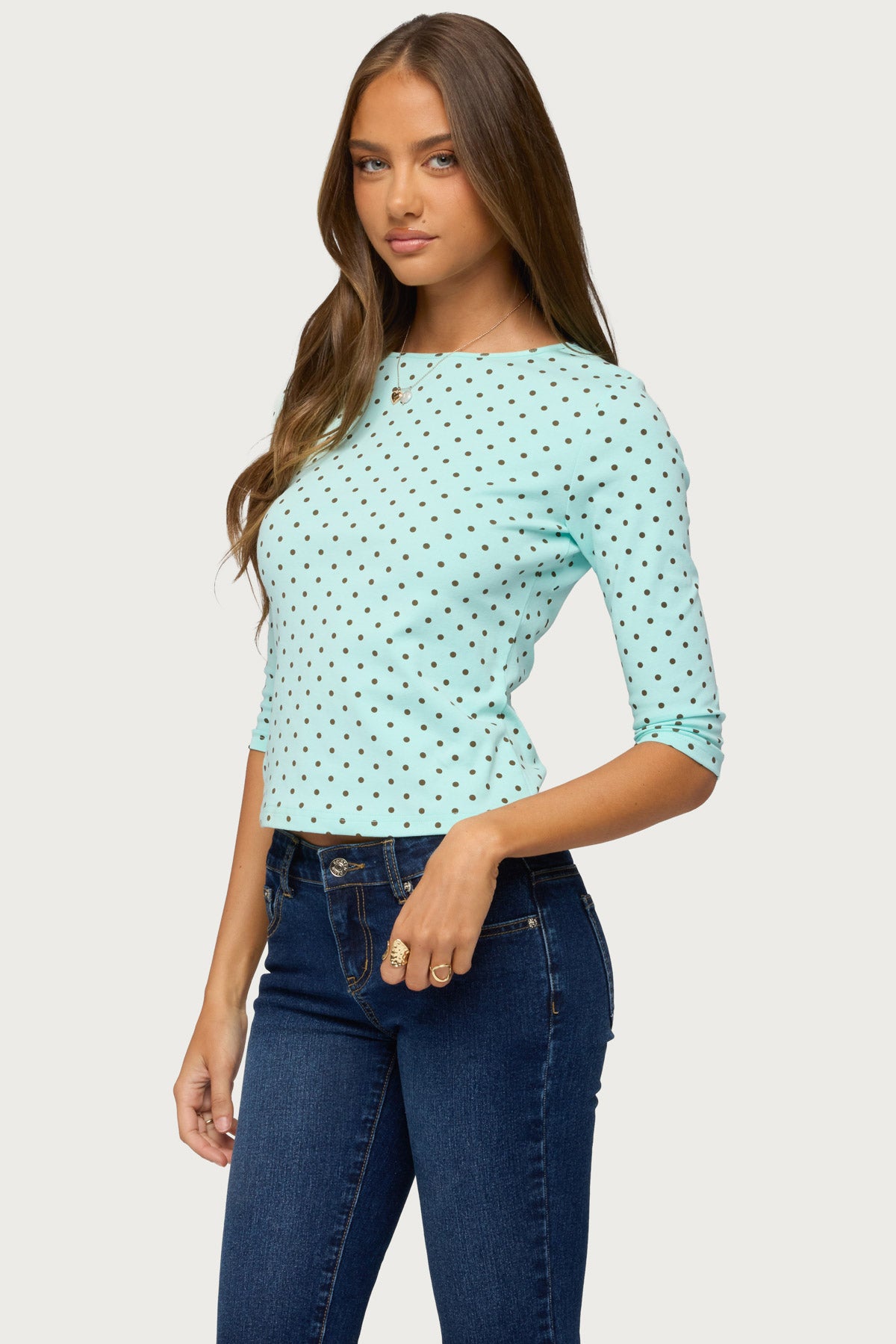 Lela Polka Dot Three-Quarter Sleeve Top