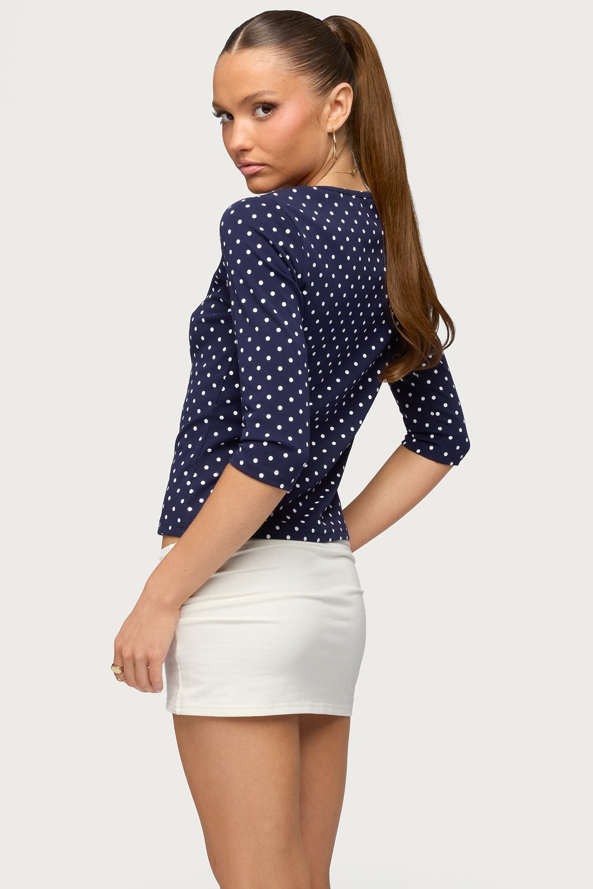Lela Polka Dot Three-Quarter Sleeve Top