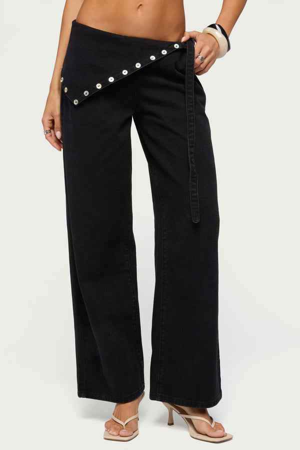 Button Foldover Low Rise Baggy Jeans view 2