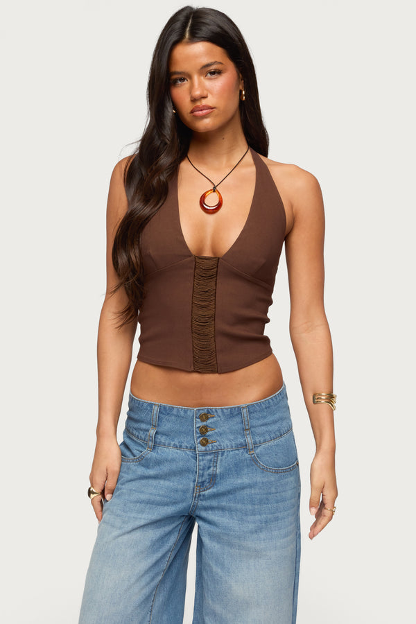 Alira Fringed Panel Halter Top view 1