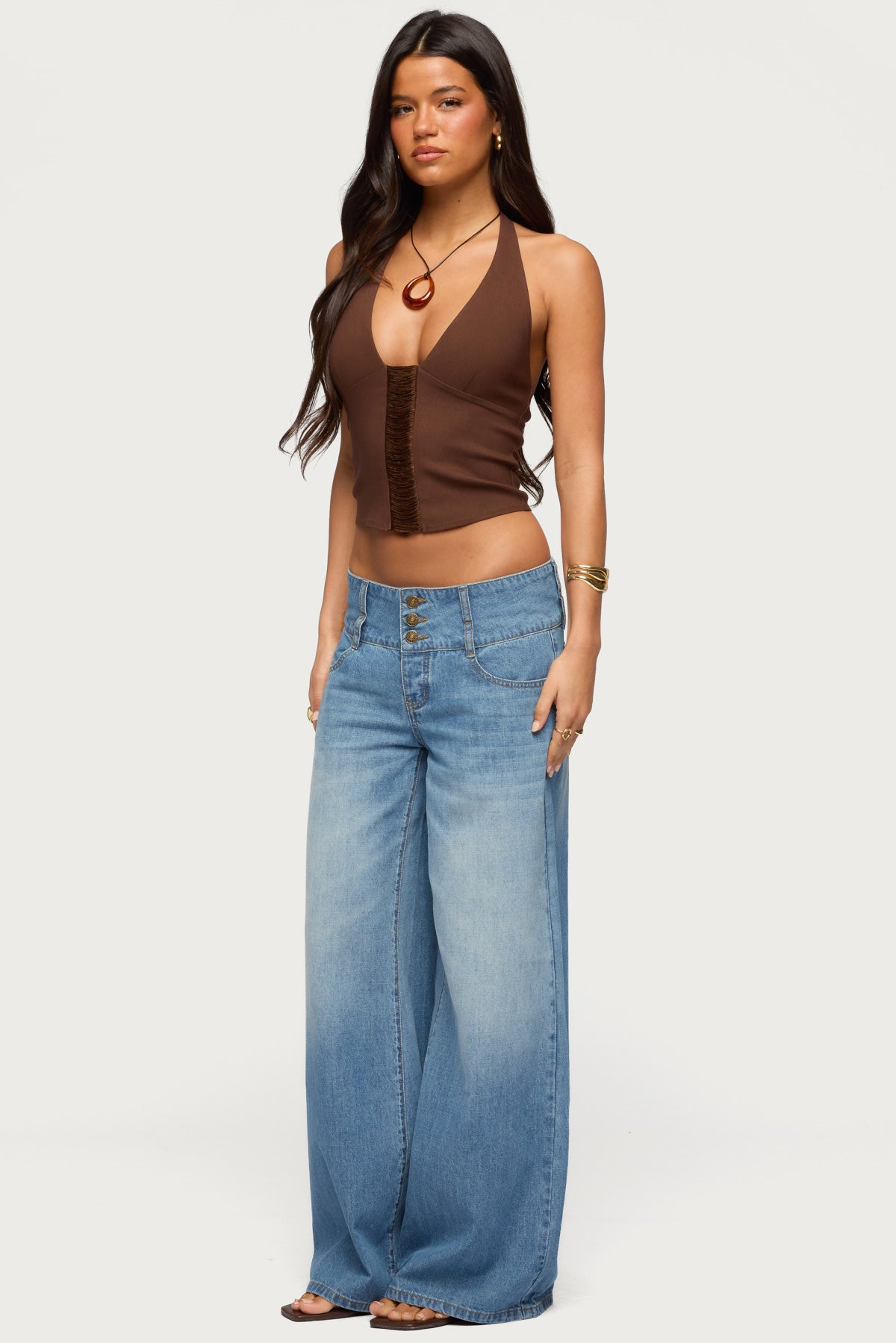 Wide Waistband Low Rise Baggy Jeans