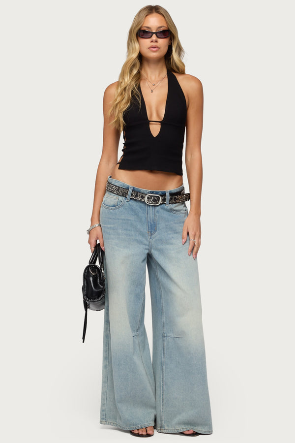 Aneera Cutout Plunging Halter Top view 2