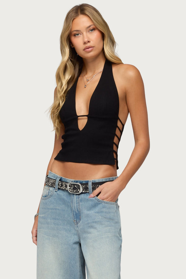 Aneera Cutout Plunging Halter Top view 1