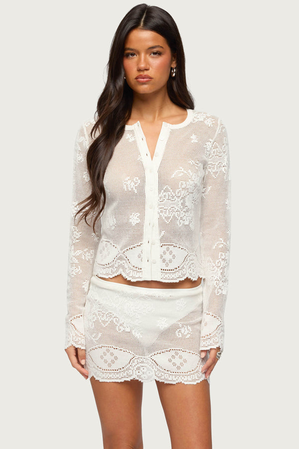 Rusa Button Up Sheer Crochet Top view 1