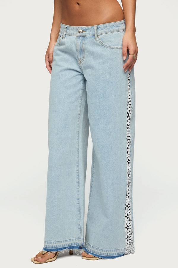 Crochet Panel Low Rise Wide Leg Jeans view 2