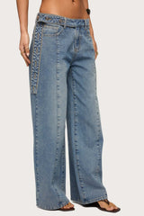 Buttoned Waist Low Rise Baggy Jeans