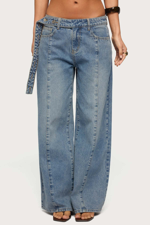 Buttoned Waist Low Rise Baggy Jeans view 2
