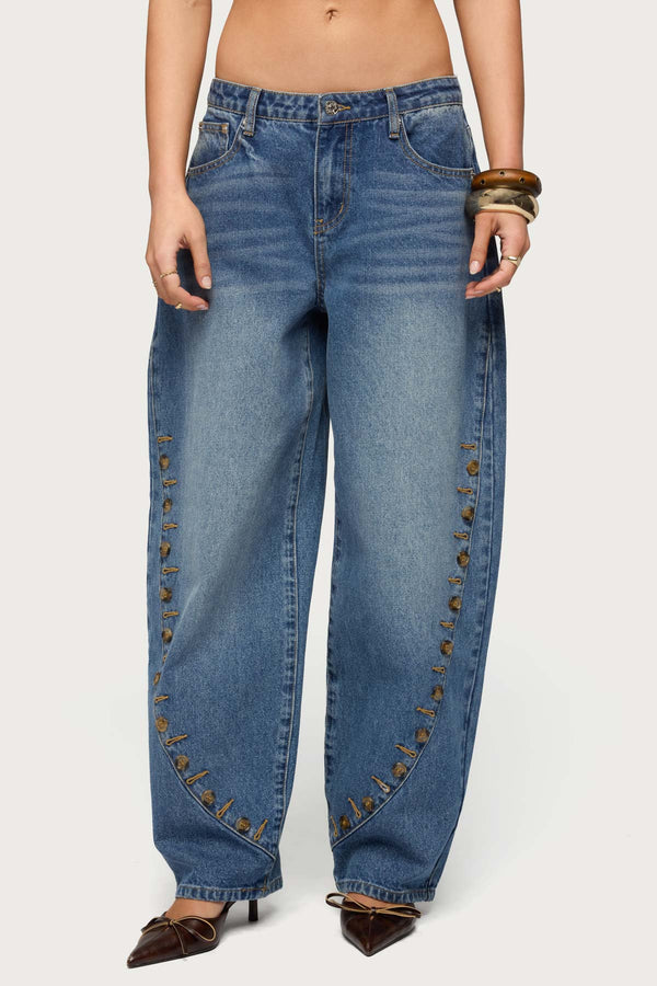 Button Stitch Low Rise Barrel Jeans view 2