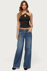 Alizie Beaded Chain Keyhole Halter Top