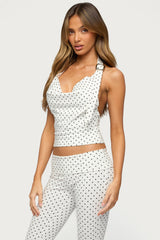 Eloisa Polka Dot Buckle Halter Top