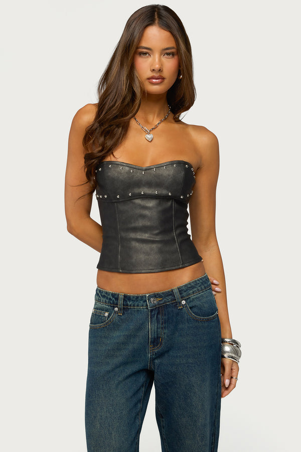 Izara Studded Faux Leather Corset view 1