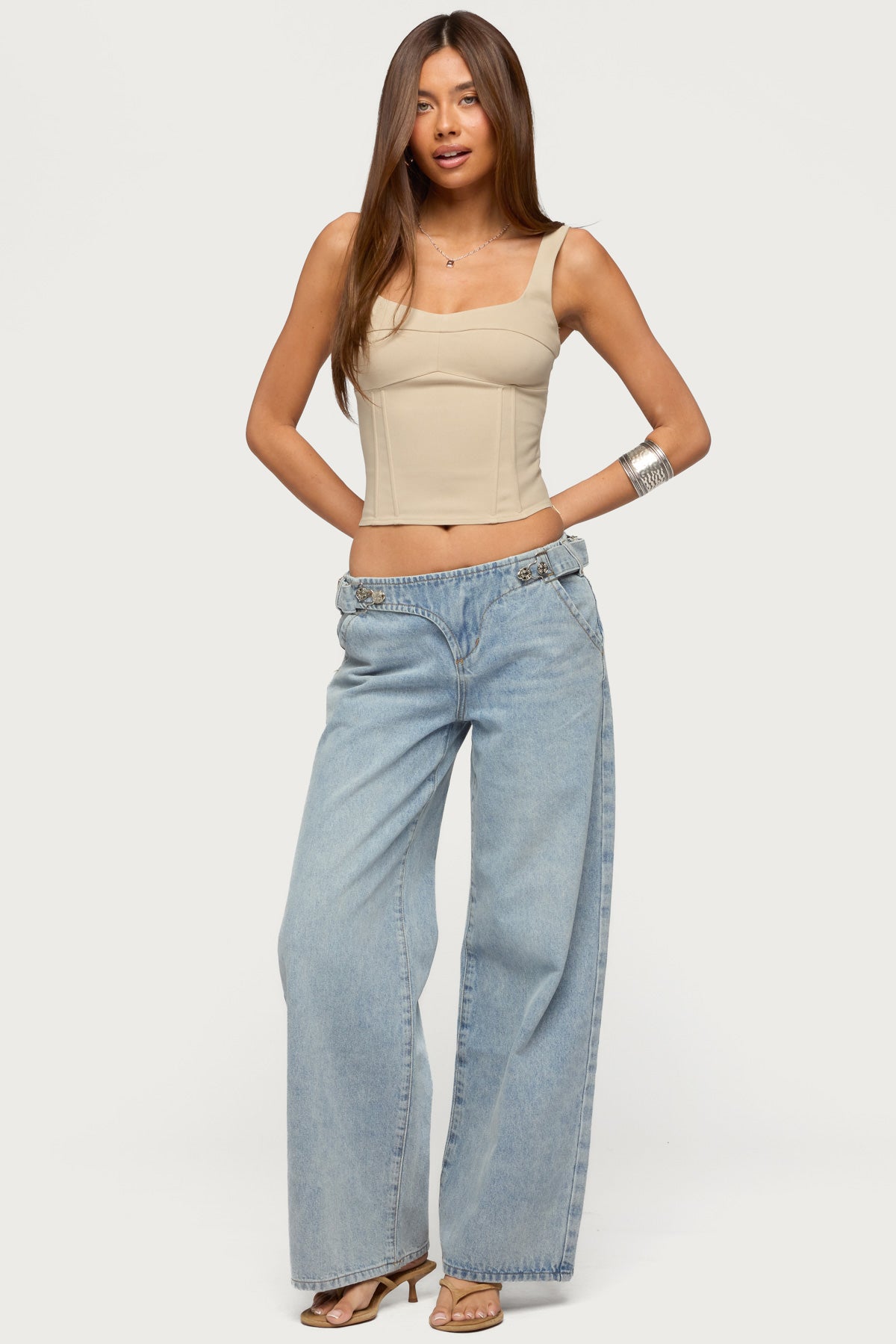 Buckled Low Rise Baggy Jeans