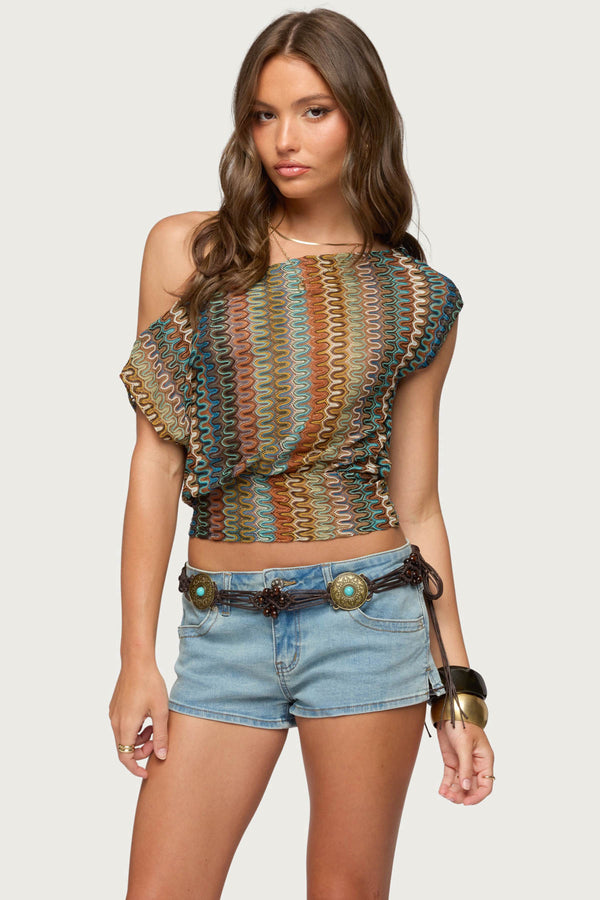 Taniya Off Shoulder Zigzag Crochet Top view 2
