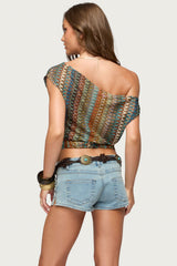 Taniya Off Shoulder Zigzag Crochet Top