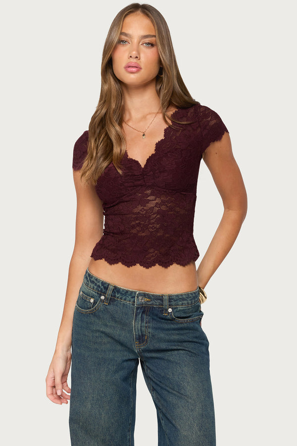 Elza Scalloped Sheer Lace Top view 1