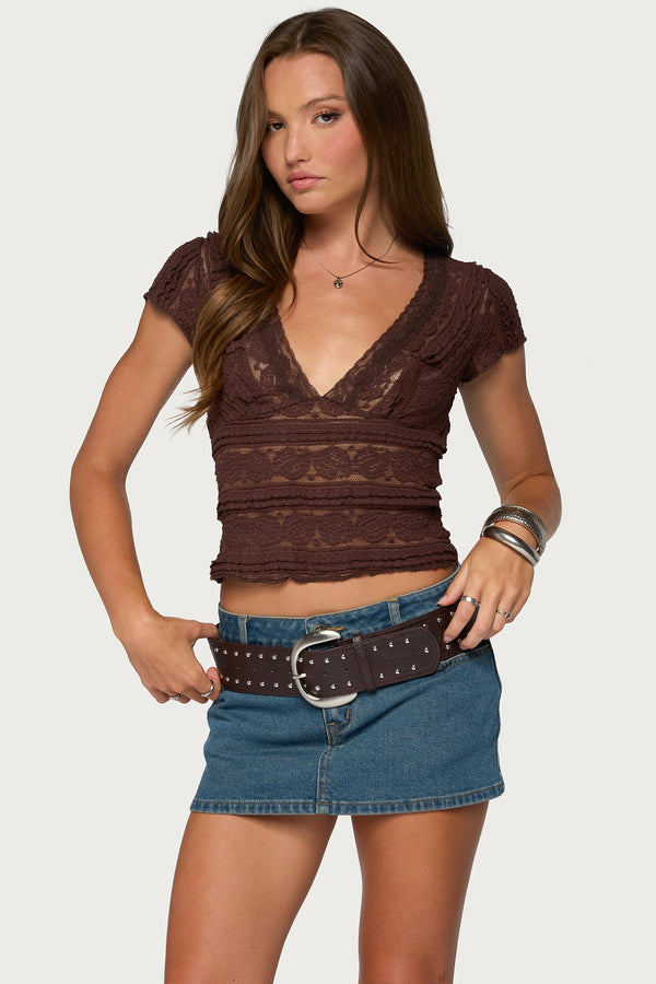 Avalee Sheer Lace V Neck Top view 1