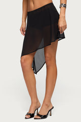 Irenah Asymmetric Sheer Chiffon Midi Skirt