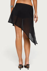 Irenah Asymmetric Sheer Chiffon Midi Skirt