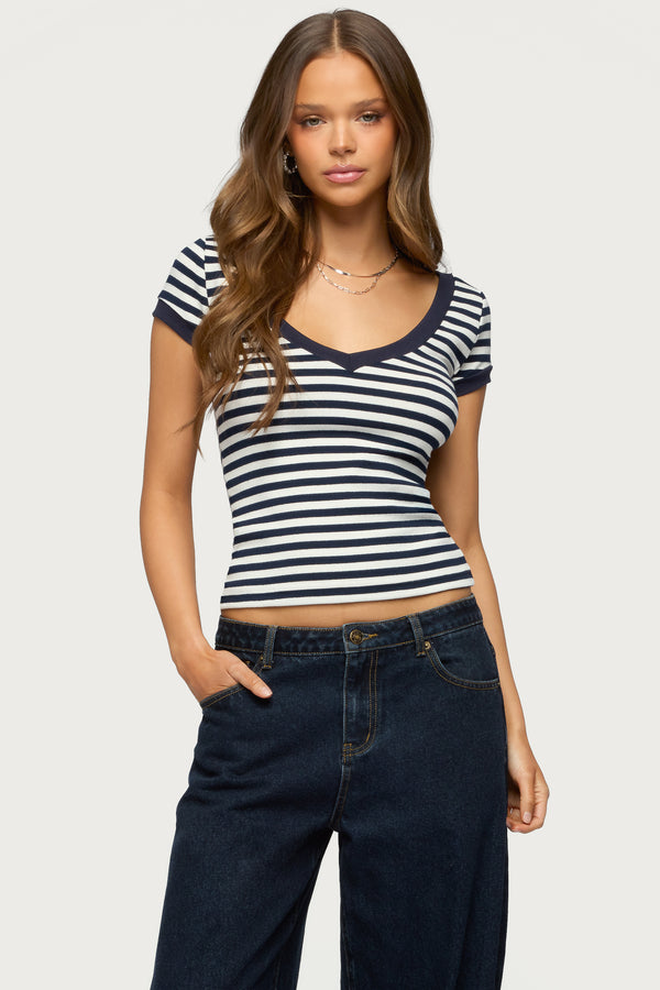 Antonela Striped V Neck T Shirt view 1