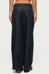 Pleated Low Rise Wide Leg Jeans